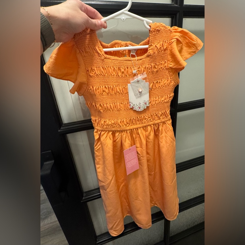 Ivy City Janessa Orange Smocked Kids Dress